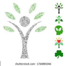 Hatch Mosaic based on eco man icon. Mosaic vector eco man is designed with random hatch dots. Bonus icons are added.