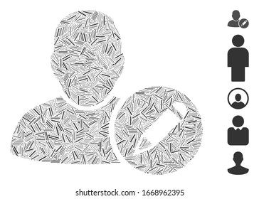 Mosaico Hatch basado en el icono de edición del usuario. El usuario de edición de vectores mosaicos se crea con elementos de línea dispersos. Se agregan iconos de bonificación.
