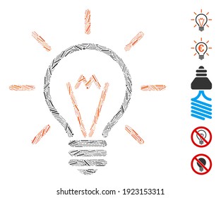 Hatch Mosaic based on electric light icon. Mosaic vector electric light is created with random hatch dots. Bonus icons are added.
