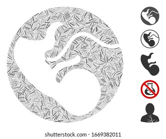 Hatch Mosaic based on embryo icon. Mosaic vector embryo is composed with scattered hatch items. Bonus icons are added.