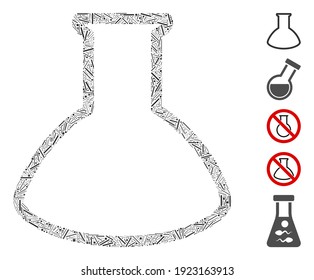 Hatch Mosaic based on empty rounded retort icon. Mosaic vector empty rounded retort is designed with randomized line dots. Bonus icons are added.