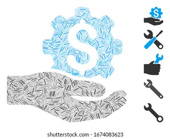 Hatch Mosaic based on engineering service price icon. Mosaic vector engineering service price is designed with scattered hatch elements. Bonus icons are added.
