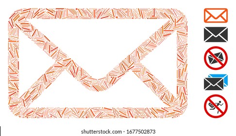 Hatch Mosaic based on envelope icon. Mosaic vector envelope is created with random hatch items. Bonus icons are added.