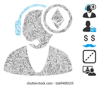 Hatch Mosaic based on Ethereum operator icon. Mosaic vector Ethereum operator is designed with random hatch elements. Bonus icons are added.