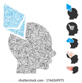 Hatch Mosaic based on Ethereum penetrated head icon. Mosaic vector Ethereum penetrated head is designed with random hatch items. Bonus icons are added.