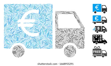 Hatch Mosaic based on Euro truck icon. Mosaic vector Euro truck is created with random hatch elements. Bonus icons are added.