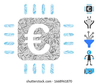 Hatch Mosaic based on Euro chip icon. Mosaic vector Euro chip is composed with random hatch dots. Bonus icons are added.
