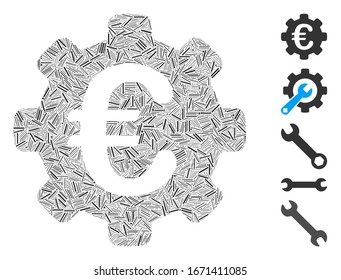 Hatch Mosaic based on Euro options icon. Mosaic vector Euro options is designed with random hatch items. Bonus icons are added.