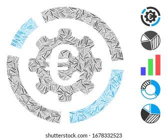 Hatch Mosaic based on Euro diagram configuration icon. Mosaic vector Euro diagram configuration is formed with randomized hatch items. Bonus icons are added.