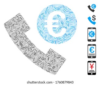 Hatch Mosaic basiert auf Euro-Telefon-Bestellsymbol. Mosaik Vektorgrafik Euro-Telefonreihenfolge ist mit verstreuten Schlupfgegenständen entworfen. Bonussymbole werden hinzugefügt.
