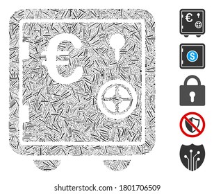 Hatch Mosaic basado en un icono de seguridad de la banca euro. Vector de mosaico La caja de seguridad de la banca euro está compuesta por puntos de escotilla aleatorizados. Se agregan iconos de bonificación.