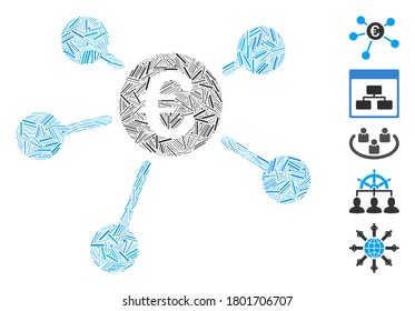 Hatch Mosaic based on Euro links icon. Mosaic vector Euro links is formed with scattered line elements. Bonus icons are added.