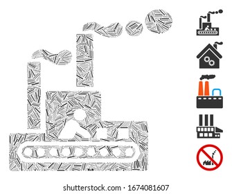 Hatch Mosaic based on fabric building icon. Mosaic vector fabric building is composed with scattered hatch dots. Bonus icons are added.