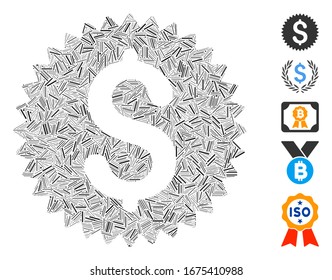 Hatch Mosaic based on financial seal icon. Mosaic vector financial seal is composed with scattered hatch dots. Bonus icons are added.