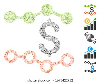 Hatch Mosaic basado en el icono del informe financiero. El informe financiero de los vectores mosaicos está diseñado con puntos de rayas aleatorias. Se agregan iconos de bonificación.