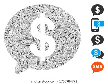 Hatch Mosaic based on financial message icon. Mosaic vector financial message is created with random hatch items. Bonus icons are added.