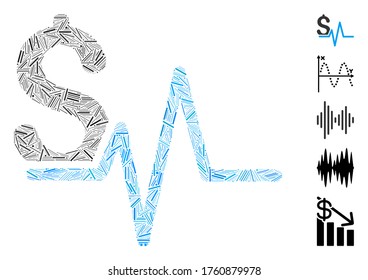 Hatch Mosaic based on financial pulse icon. Mosaic vector financial pulse is formed with scattered hatch spots. Bonus icons are added.