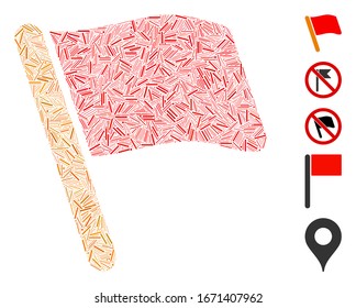 Hatch Mosaic based on flag icon. Mosaic vector flag is formed with randomized hatch spots. Bonus icons are added.