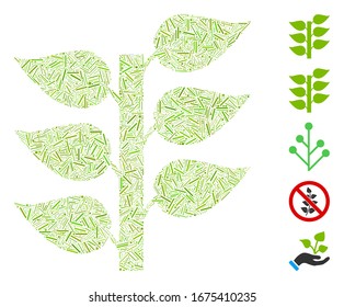 Hatch Mosaic based on flora plant icon. Mosaic vector flora plant is designed with random hatch elements. Bonus icons are added.