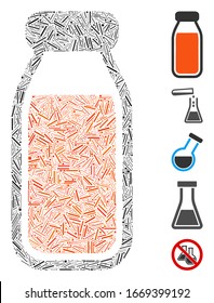 Hatch Mosaic based on full bottle icon. Mosaic vector full bottle is composed with random hatch items. Bonus icons are added.