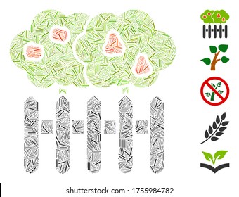 Mosaico de escotilla basado en el icono del jardín. El jardín vectorial mosaico está compuesto por elementos de escotilla aleatoria. Se agregan iconos de bonificación.
