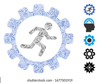 Hatch Mosaic based on gear rat race icon. Mosaic vector gear rat race is created with scattered hatch spots. Bonus icons are added.