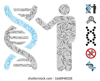 Hatch Mosaic based on genetics report icon. Mosaic vector genetics report is created with randomized hatch items. Bonus icons are added.