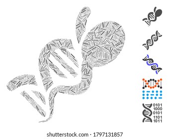 Hatch Mosaic based on genetics icon. Mosaic vector genetics is composed with random hatch dots. Bonus icons are added.