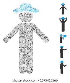 Hatch Mosaic based on gentleman apology icon. Mosaic vector gentleman apology is formed with scattered hatch spots. Bonus icons are added.