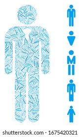 Hatch Mosaic based on gentleman icon. Mosaic vector gentleman is designed with random hatch items. Bonus icons are added.