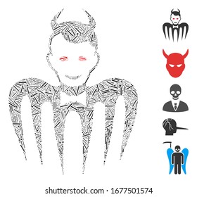 Hatch Mosaic based on gentleman spectre devil icon. Mosaic vector gentleman spectre devil is created with random hatch spots. Bonus icons are added.