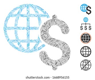 Hatch Mosaic based on global economics icon. Mosaic vector global economics is created with random hatch items. Bonus icons are added.