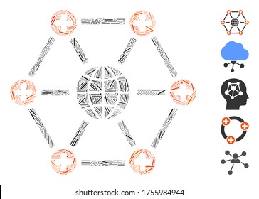 Hatch Mosaic based on global medical network icon. Mosaic vector global medical network is formed with randomized hatch elements. Bonus icons are added.