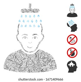 Hatch Mosaic based on head shower icon. Mosaic vector head shower is designed with random hatch items. Bonus icons are added.