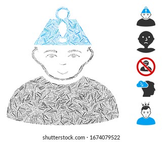 Hatch Mosaic based on head stress icon. Mosaic vector head stress is designed with random hatch elements. Bonus icons are added.