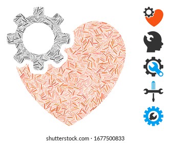Hatch Mosaic based on heart surgery icon. Mosaic vector heart surgery is formed with random dash spots. Bonus icons are added.