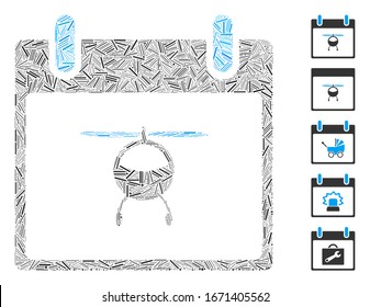Hatch Mosaic based on helicopter calendar day icon. Mosaic vector helicopter calendar day is designed with scattered hatch elements. Bonus icons are added.