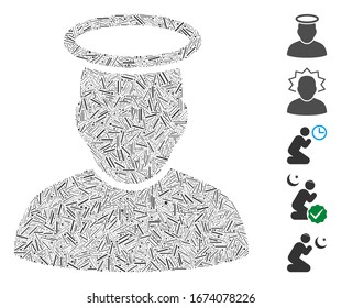 Hatch Mosaic based on holy man icon. Mosaic vector holy man is composed with random hatch items. Bonus icons are added.