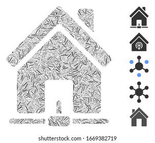 Hatch Mosaic based on home internet connection icon. Mosaic vector home internet connection is composed with random hatch items. Bonus icons are added.