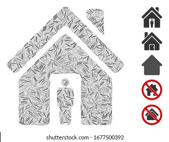 Hatch Mosaic based on house owner icon. Mosaic vector house owner is created with random hatch items. Bonus icons are added.