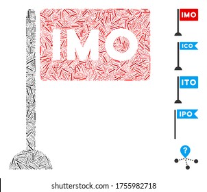 Hatch Mosaic based on IMO flag icon. Mosaic vector IMO flag is composed with randomized hatch dots. Bonus icons are added.