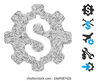 Hatch Mosaic based on industrial capital icon. Mosaic vector industrial capital is formed with random hatch elements. Bonus icons are added.