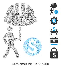 Hatch Mosaic based on industrial financial coverage icon. Mosaic vector industrial financial coverage is created with scattered hatch dots. Bonus icons are added.