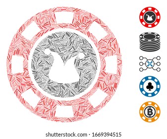 Hatch Mosaic based on joker casino chip icon. Mosaic vector joker casino chip is created with randomized hatch elements. Bonus icons are added.