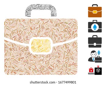 Hatch Mosaic auf der Grundlage von Ledergehäuse Symbol. Die Vektorillustration aus Mosaik besteht aus verstreuten Brutpunkten. Bonussymbole werden hinzugefügt.