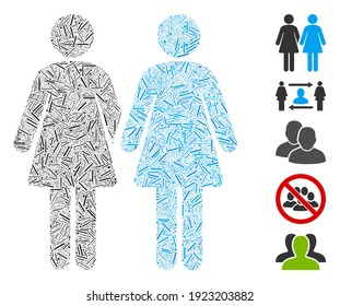 Hatch Mosaic based on lesbi couple icon. Mosaic vector lesbi couple is created with random hatch elements. Bonus icons are added.