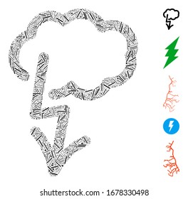 Hatch Mosaic based on lightning strike icon. Mosaic vector lightning strike is created with random hatch dots. Bonus icons are added.