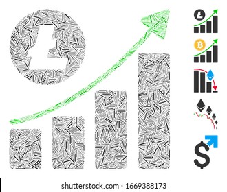 Mosaico del escote basado en icono de tendencia de crecimiento de Litecoin. Vector mosaico La tendencia de crecimiento de la liecoína se compone de elementos de guiño dispersos. Se agregan iconos de bonificación.