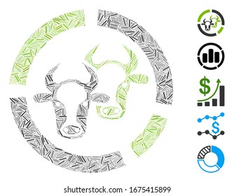 Hatch Mosaic based on livestock diagram icon. Mosaic vector livestock diagram is designed with randomized hatch dots. Bonus icons are added.