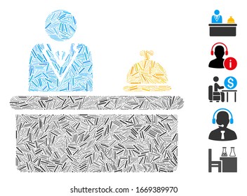 Mosaico escocés basado en el icono del mostrador del vestíbulo. El mostrador del vestíbulo, con vectores mosaicos, está diseñado con elementos de escotilla dispersas. Se agregan iconos de bonificación.